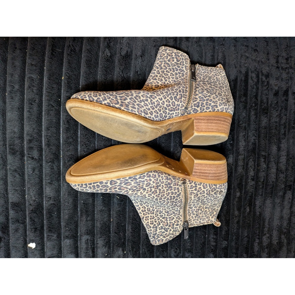 Lucky Brand Basel Leopard Print Leather Ankle Booties Size 7M 37 Brown Black